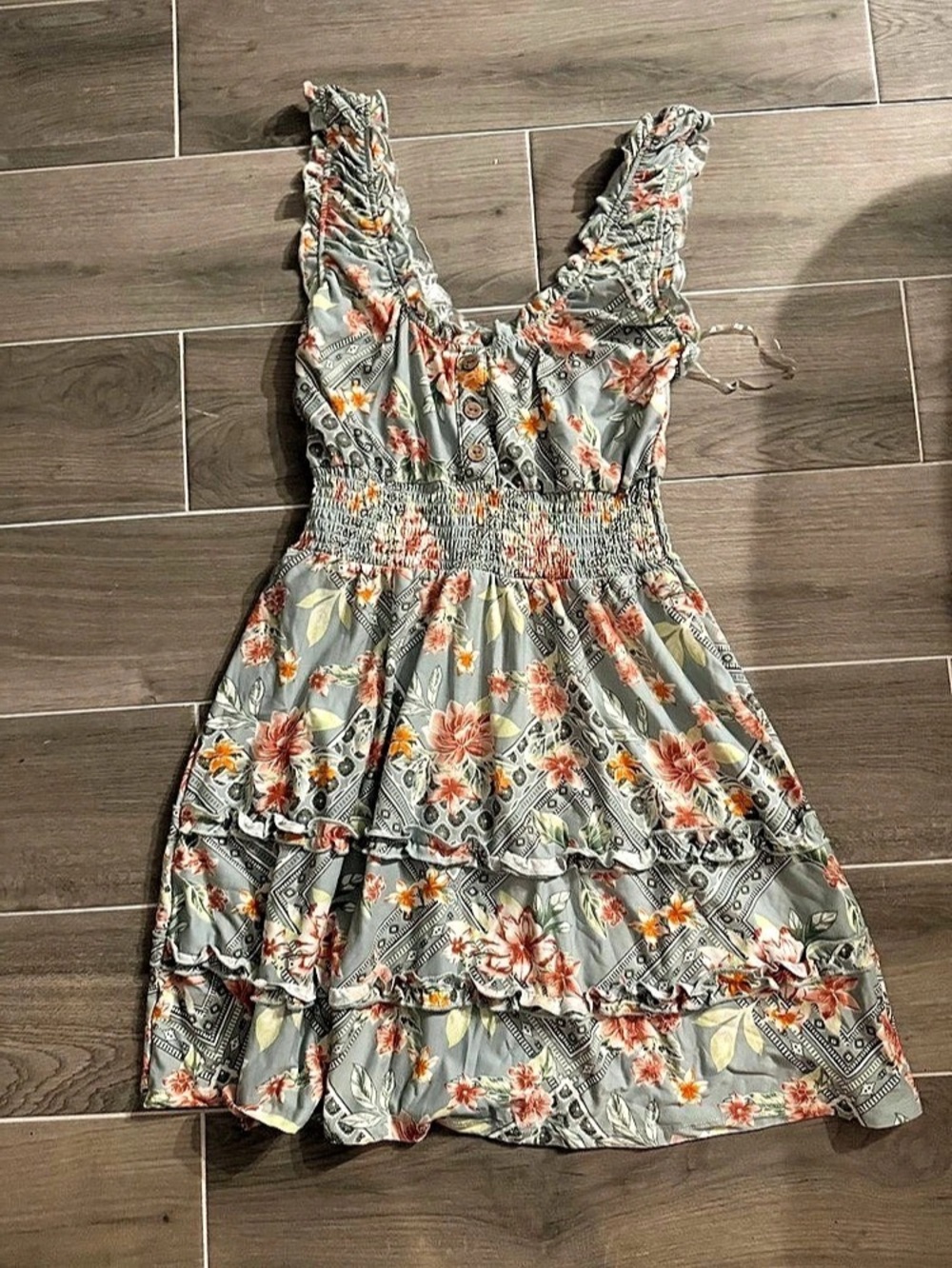 Floral Mini Dress in Gray & Orange Like New